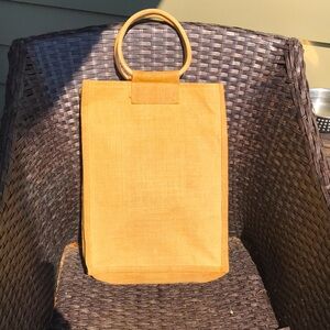Wooden handle Market or bottle jute tote. Rare find! see photos/video.🌽🍾🍇🍎